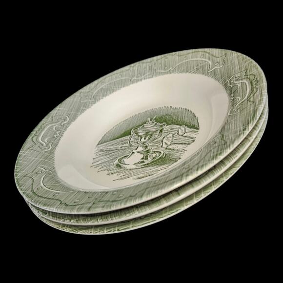 Set of 3 Royal Ironstone The Old Curiosity Shop Green Soup Bowls 8.25" USA - Picture 4 of 6